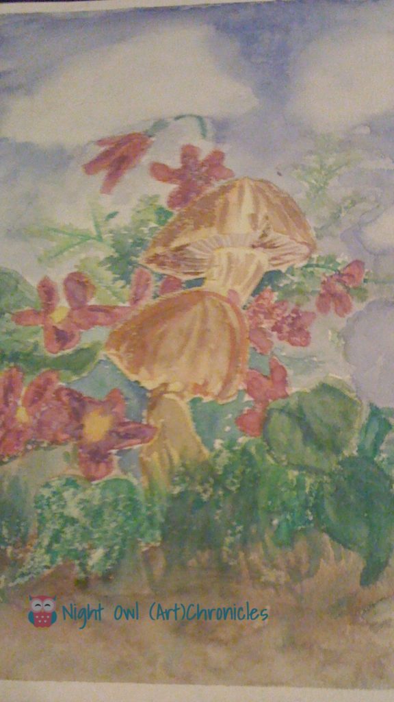 1980s Mushroom Watercolor Painting