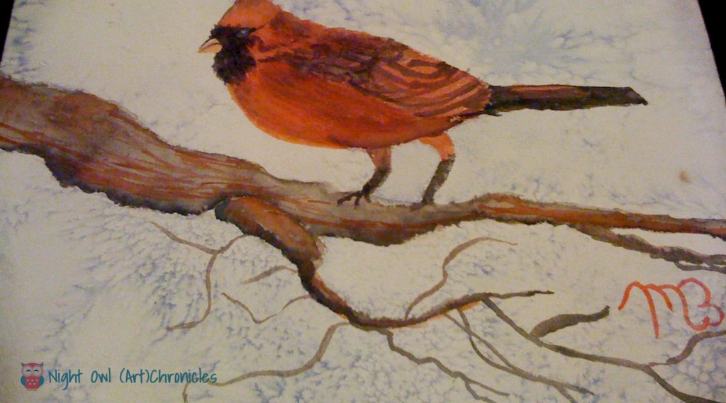 Cardinal Watercolor Salt Painting